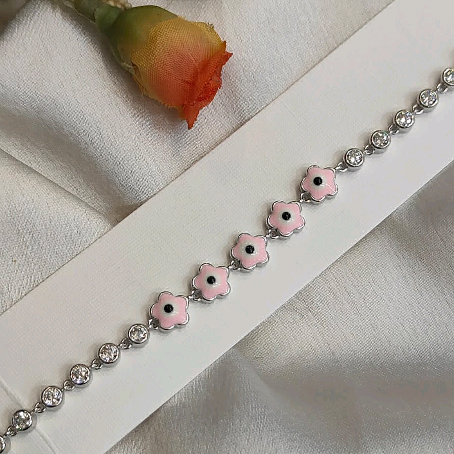 Pink Flower Silver Bracelet 
